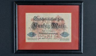Wwi German Funfzig Mark Banknote,  1914 Framed