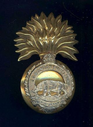 Edmonton Fusiliers - Error Motto - On Large Flame Grenade - Cap Badge - Rare