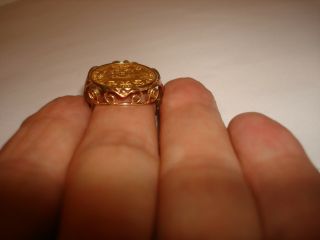 VINTAGE 14K YELLOW GOLD 1915 HVNGAR BOHEM GAL LOD ILL REX FRANC COIN RING SIZE 7 11