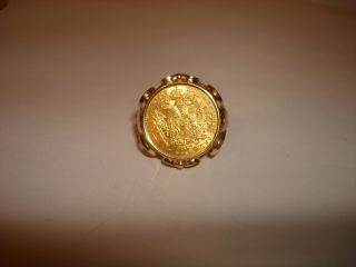 Vintage 14k Yellow Gold 1915 Hvngar Bohem Gal Lod Ill Rex Franc Coin Ring Size 7