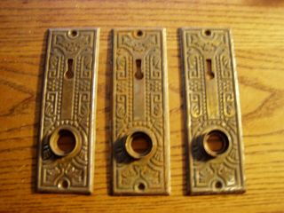 Vintage - - - 3 - - - Ornate Stamped Metal 5 7/16 " X 1 3/4 " Door Knob Back Plates