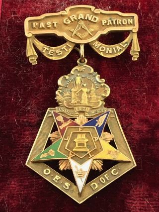 Antique Masonic 14k Past Grand Patron Testimonial Jewel 33.  1 Grams With Case.