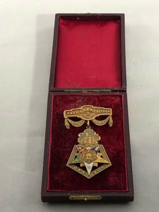 Antique Masonic 14K Past Grand Patron Testimonial Jewel 33.  1 grams with case. 2
