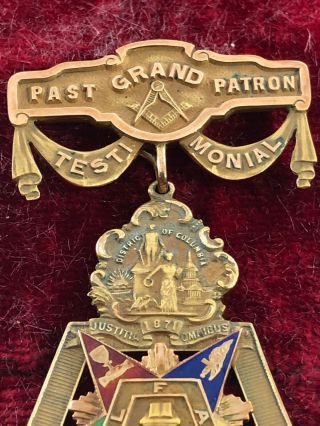 Antique Masonic 14K Past Grand Patron Testimonial Jewel 33.  1 grams with case. 5