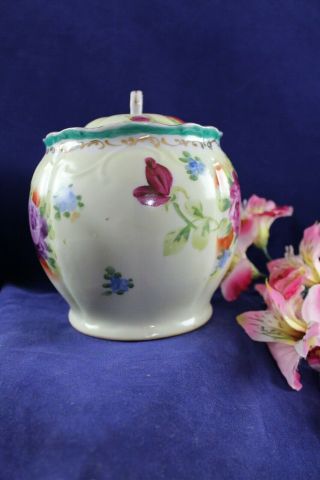 Antique Victorian Hand Painted Roses Porcelain Cracker Biscuit Covered Jar 4