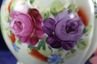 Antique Victorian Hand Painted Roses Porcelain Cracker Biscuit Covered Jar 7