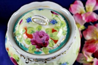 Antique Victorian Hand Painted Roses Porcelain Cracker Biscuit Covered Jar 8