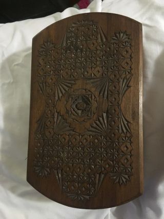 Early Hand Carved Tramp Art Wooden Cigar Box Jewelry Box