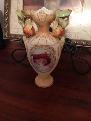 Antique European Hand Painted Porcelain Vase with Hanging Fruit 2
