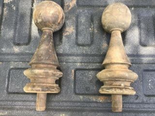 1 - Pair Large Antique Solid Wood Newel Post Finials Salvage Architectural