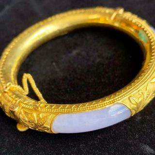 24k Gold Wrapped Purple Jade Bangel Bracelet Stunning Piece