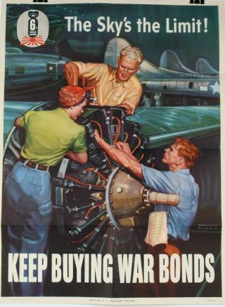 World War 2 Poster Rosie The Riveter,  Skies The Limit 1944