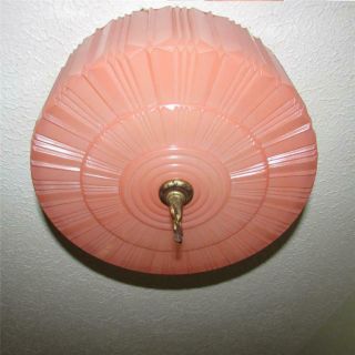 Antique Vintage Pink Glass Ceiling Light Shade.  10 " Diameter By 4 " High