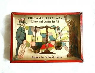 Vintage Liberty American Way Dexterity Puzzle Uncle Sam - Rare Metal Glass