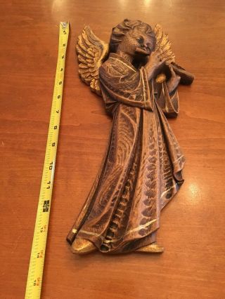 Antique Hand Carved Wooden Wood Angel Playing The Flute 13”