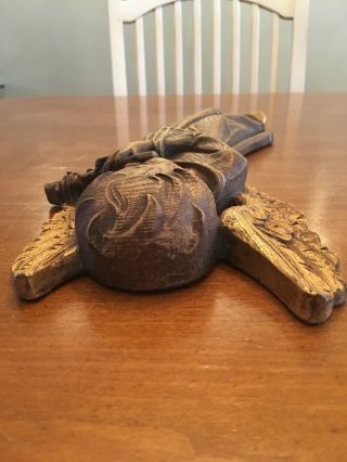 Antique Hand Carved Wooden Wood Angel Playing The Flute 13” 8