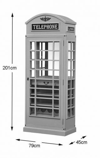 Drinks Cabinet - Iconic BT Telephone Box Style Bar in Stone Grey 4