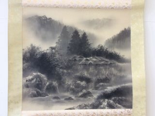掛軸日本 Japanese Hanging Scroll Kakejiku Landscape Sansui Painting On Silk [d183]