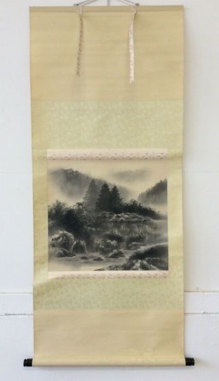 掛軸日本 Japanese Hanging Scroll Kakejiku Landscape Sansui Painting on Silk [D183] 2