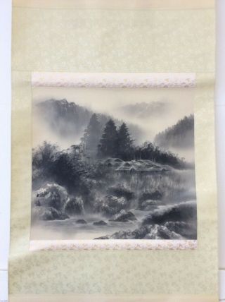 掛軸日本 Japanese Hanging Scroll Kakejiku Landscape Sansui Painting on Silk [D183] 3