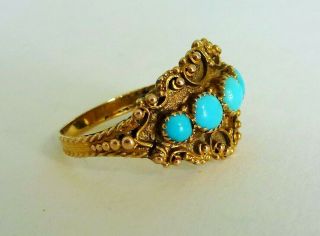 Fine Rare Antique Georgian / Victorian 18ct Gold & Turquoise Cannetille Ring