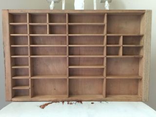 Vintage Printer Drawer Shadow Box Wooden 16 1/2 " X 10 " With 30 Compartments
