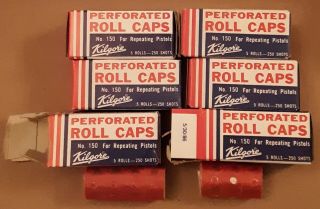 4 Vtg Kilgore Perforated Roll Caps No 150 And 2 Partial Boxes