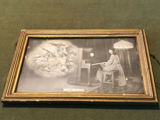 Ww1 " Over There " Framed Picture Of Woman Playing Piano Dreaming Of A Battlefield
