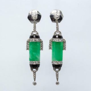 Art Deco Platinum Jade & Diamond Earrings