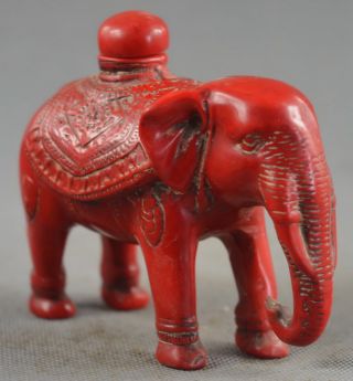 China Collectable Handwork Coral Carve Auspicious Elephant Souvenir Snuff Bottle 3