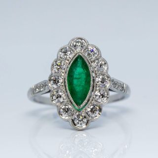 Edwardian Platinum Emerald & Diamond Ring