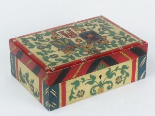 Vintage Black Forest Folk Art Hand Painted Wood Box Hinged Lid Germany