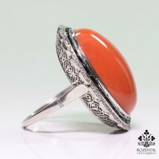 Antique Art Deco Platinum Diamond – Onyx & Coral Ring 3