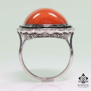 Antique Art Deco Platinum Diamond – Onyx & Coral Ring 6