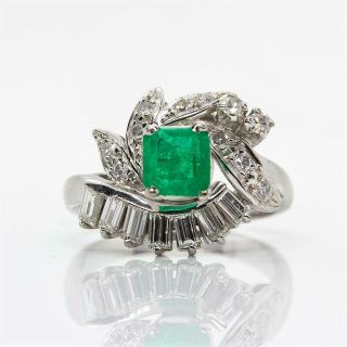 Estate 1950’s Platinum Emerald Diamonds Ring