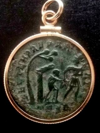 Constans Authentic Hut/tree Ancient Roman Coin Gold - Filled Pendant Necklace