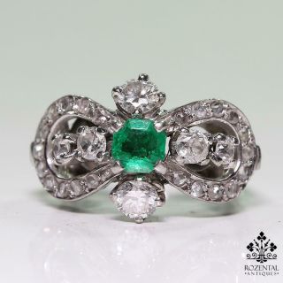 Antique Edwardian Platinum Emerald & Diamond Ring