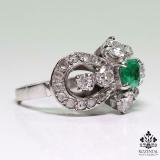 Antique Edwardian Platinum Emerald & Diamond Ring 2