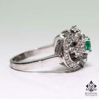 Antique Edwardian Platinum Emerald & Diamond Ring 3