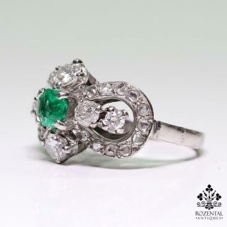 Antique Edwardian Platinum Emerald & Diamond Ring 5