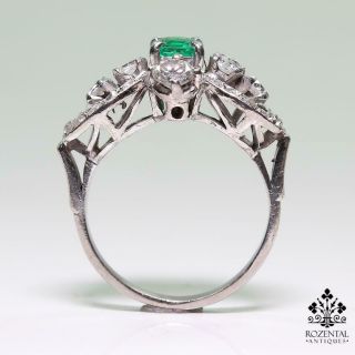 Antique Edwardian Platinum Emerald & Diamond Ring 6