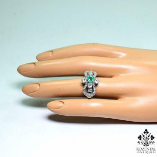 Antique Edwardian Platinum Emerald & Diamond Ring 7