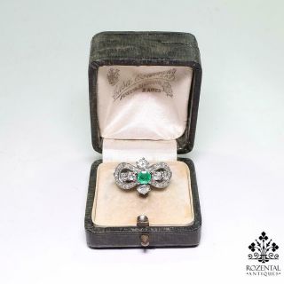 Antique Edwardian Platinum Emerald & Diamond Ring 8