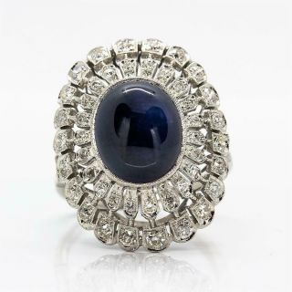 Estate Platinum Sapphire & Old Mine Diamonds Ring