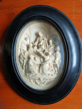 Stunning Large Antique Carved Meerschaum Religious Plaque Last Supper Rare