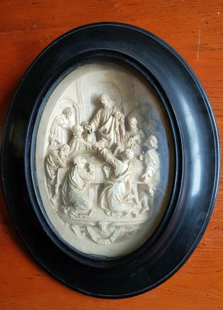 Stunning large antique carved Meerschaum religious plaque Last Supper rare 6