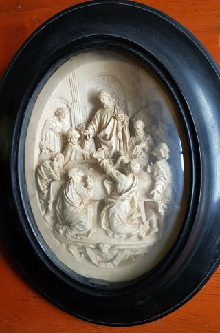 Stunning large antique carved Meerschaum religious plaque Last Supper rare 8