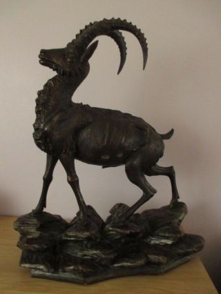 22 " Large Antique Black Forest Ibex Swiss Wood Carving