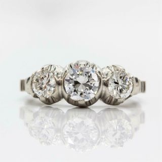 Art Deco Platinum 3 Stones Diamonds Ring