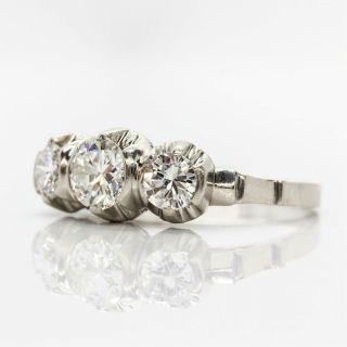 Art Deco Platinum 3 Stones Diamonds Ring 4